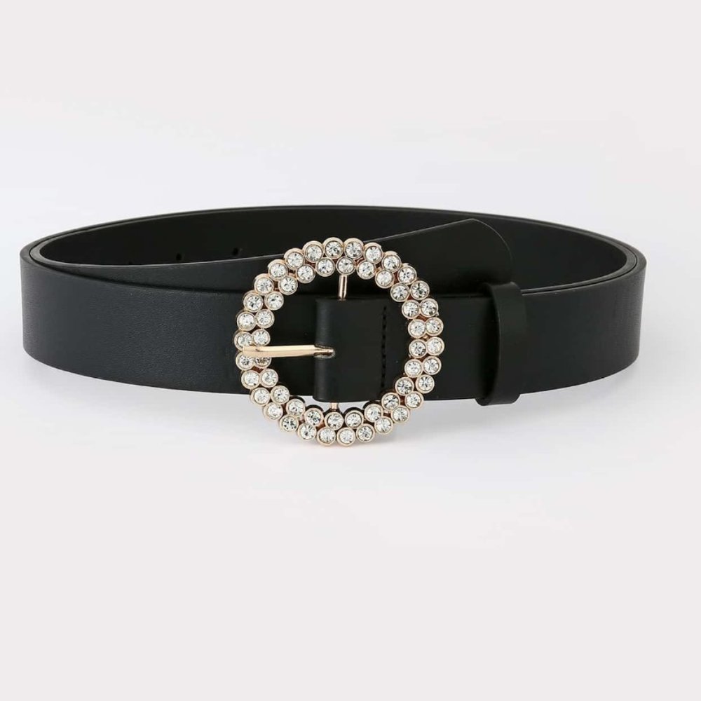 Vegan Leather Rhinestone Buckle Belt